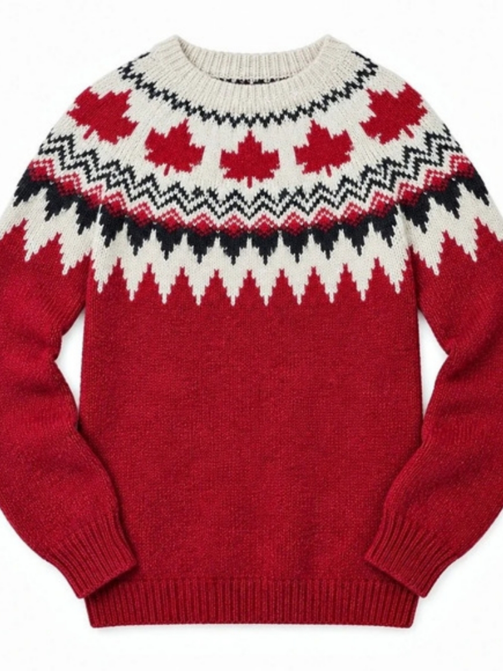 Canadiana Red Maple Leaf Fair Isle Knit Sweater – Medium